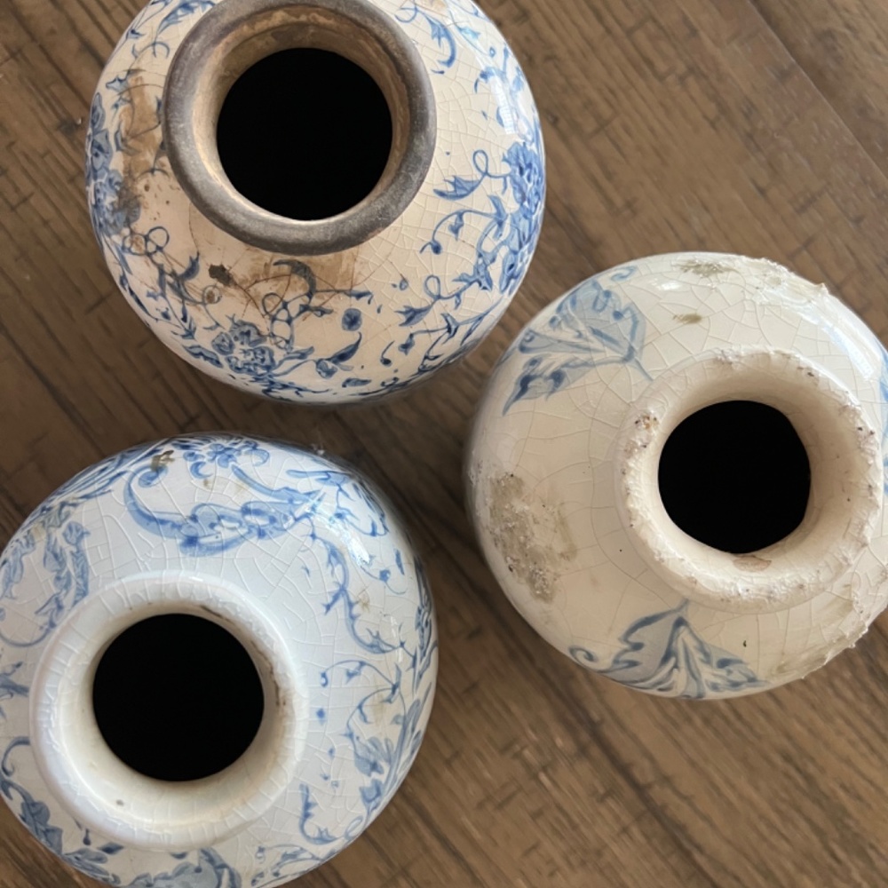 New-Rare Antique Farmhouse Porcelain  Vase Set-3 - Picture 6 of 7